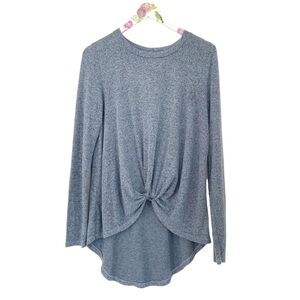 Young Fabulous & Broke Women’s Blue Marled Twist Front Soft Knit Top Hi Lo Small